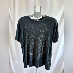 Affliction Black Graphic Short Sleeve Tee with Faded Red Accents